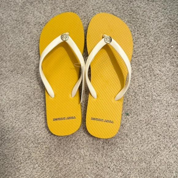 Tory Burch Mustard and Cream Flip Flops - Picture 5 of 5